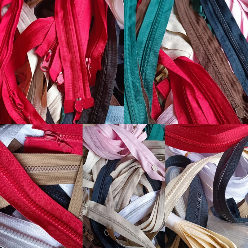 Set di cinque cerniere lampo a doppia cerniera(55 cm, 60 cm, 65 cm) e divisibile (70 cm e 80 cm) colori assortiti.200g.