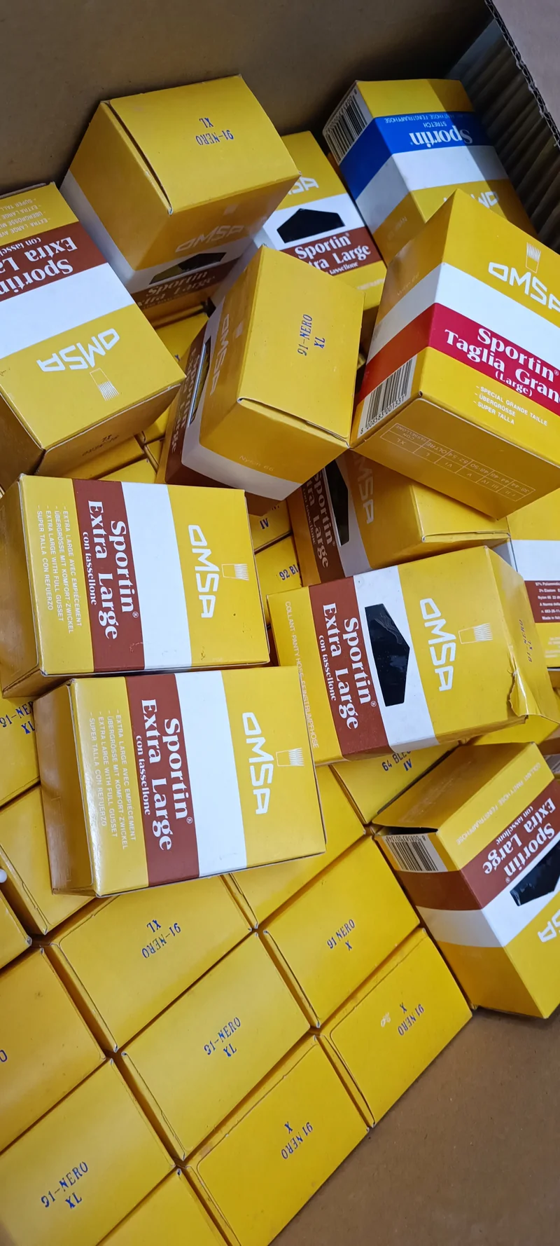 Cinque paia di collant stretch Sporting OMSA, colore nero. 250 g.