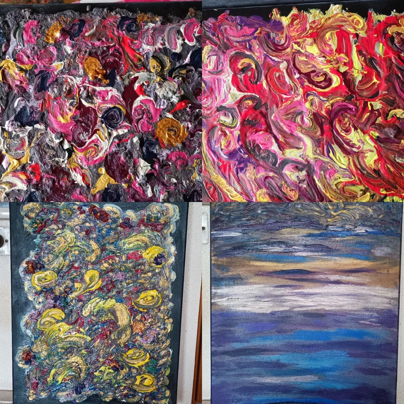Cromie d'Autore. Dipinti in tecnica mista con acrilici su tela 40cm x 50cm. Artista Vittorina Castellano. 600g.