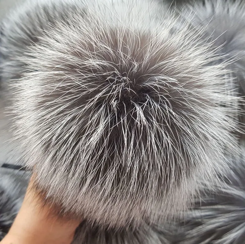 Pompon di pelliccia di lusso 100% volpe naturale (grigio)