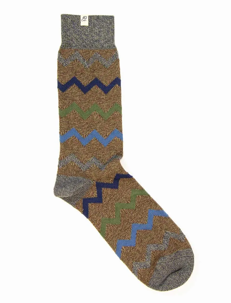Brown Zigzag Thick Melange Organic Cotton Socks