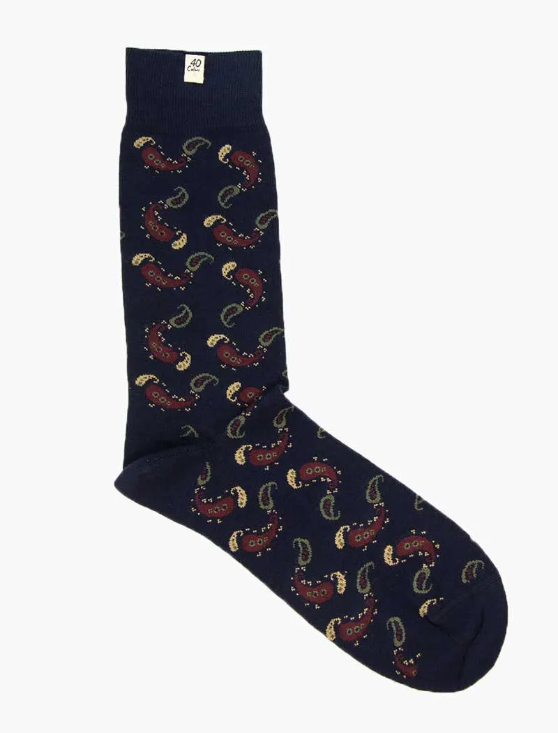Navy Paisley Organic Cotton Socks