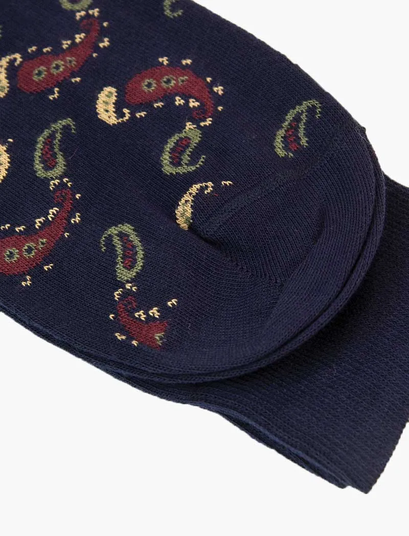Navy Paisley Organic Cotton Socks