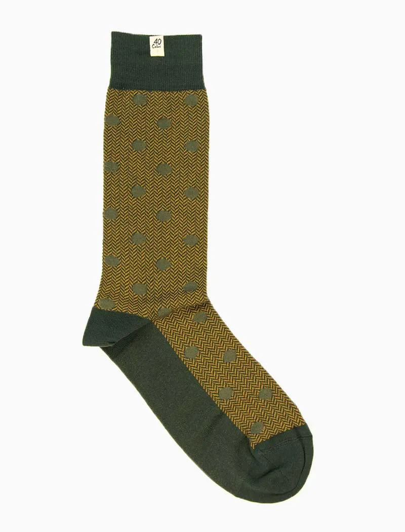 Olive Green & Mustard Polka Dot & Chevron Organic Cotton Socks