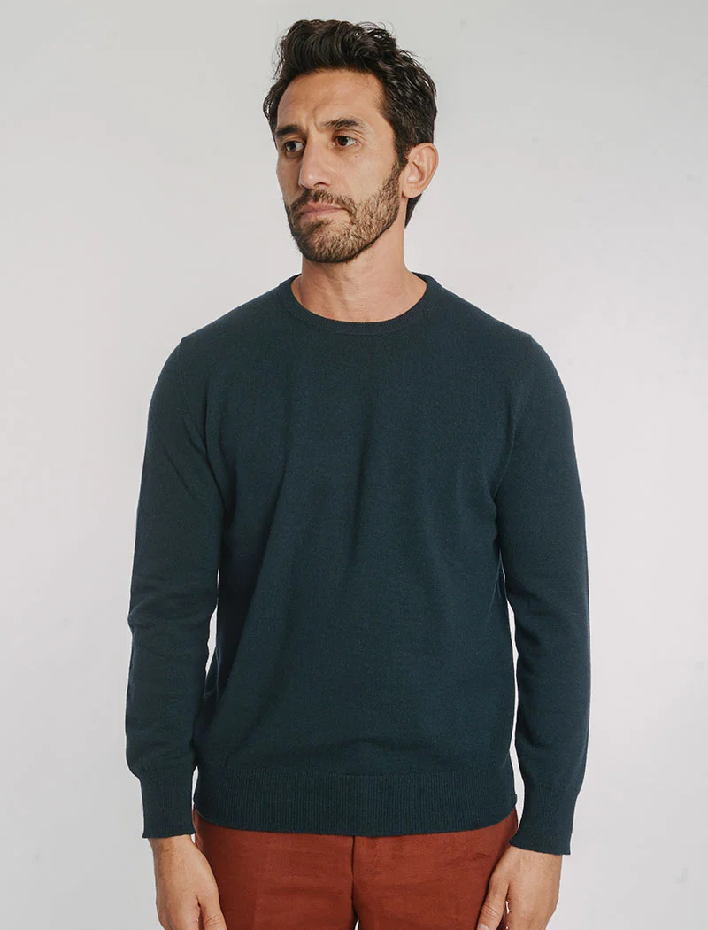 Deep Teal Crew Neck Cashmere Jumper