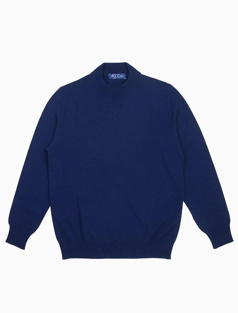 Blue Mock Neck Cashmere Jumper