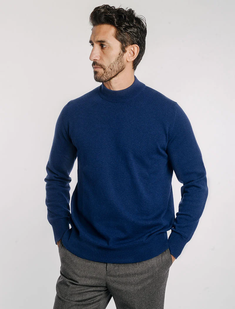 Blue Mock Neck Cashmere Jumper