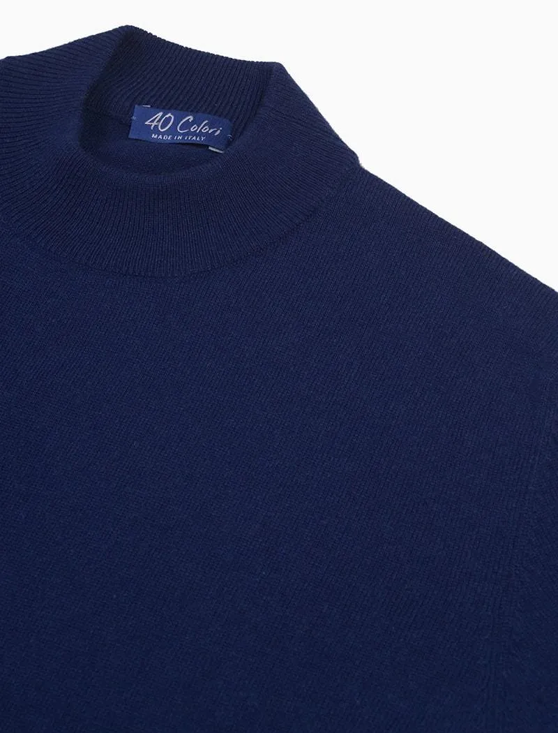 Blue Mock Neck Cashmere Jumper