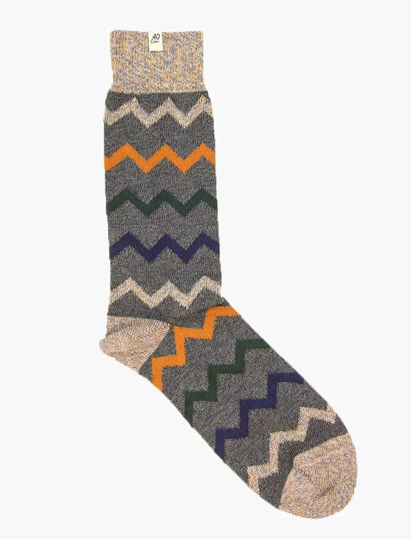 Grey Zigzag Thick Melange Organic Cotton Socks