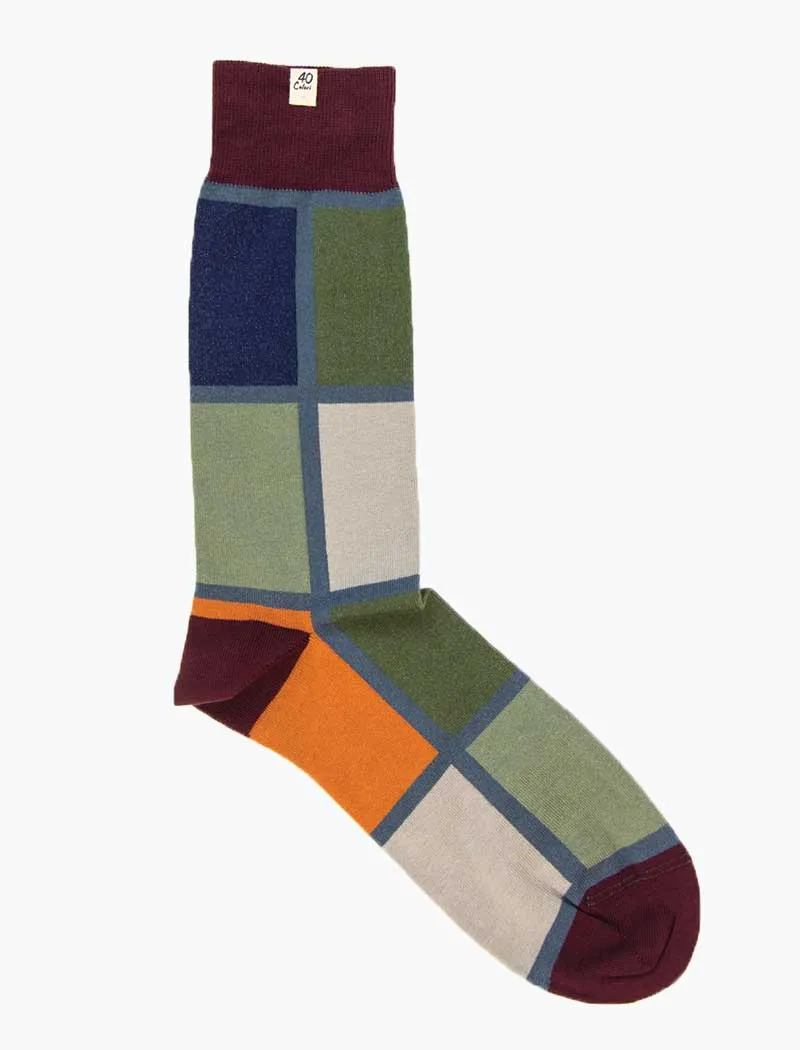 Burgundy Mondrian Organic Cotton Socks