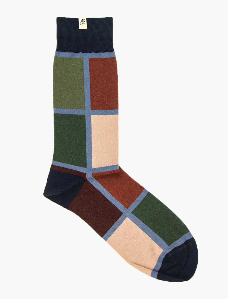 Navy Mondrian Organic Cotton Socks