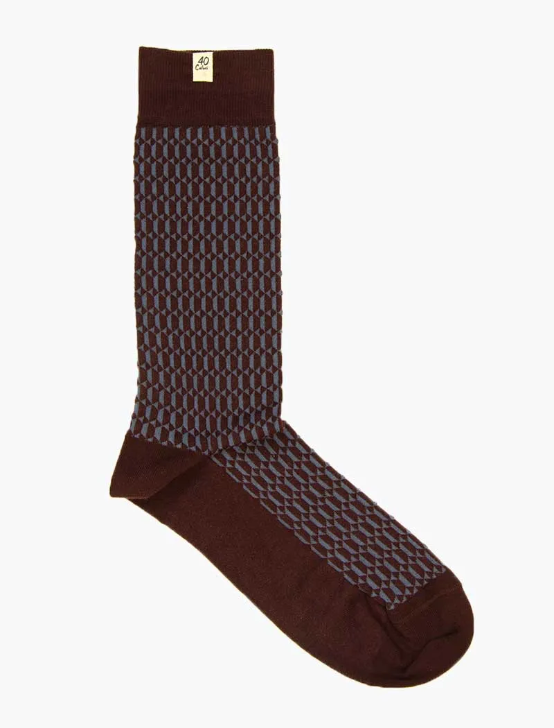Burgundy & Jeans Blue Hexagon Organic Cotton Socks