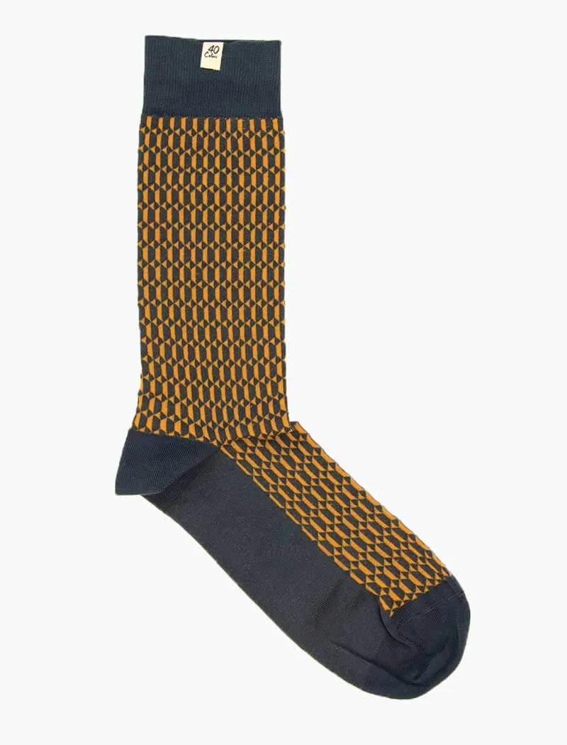 Grey Blue & Orange Hexagon Organic Cotton Socks