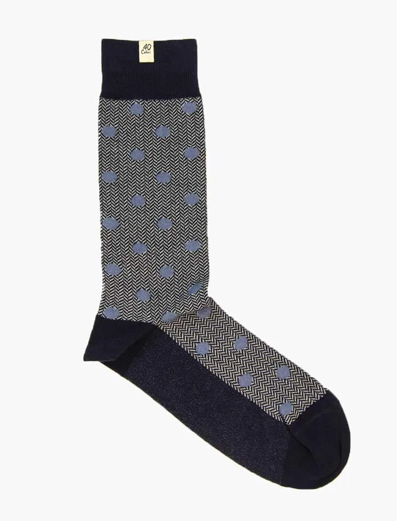 Navy & Light Blue Polka Dot & Chevron Organic Cotton Socks
