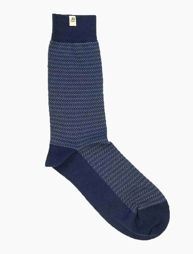 Navy & Jeans Blue Detailed Striped Organic Cotton Socks