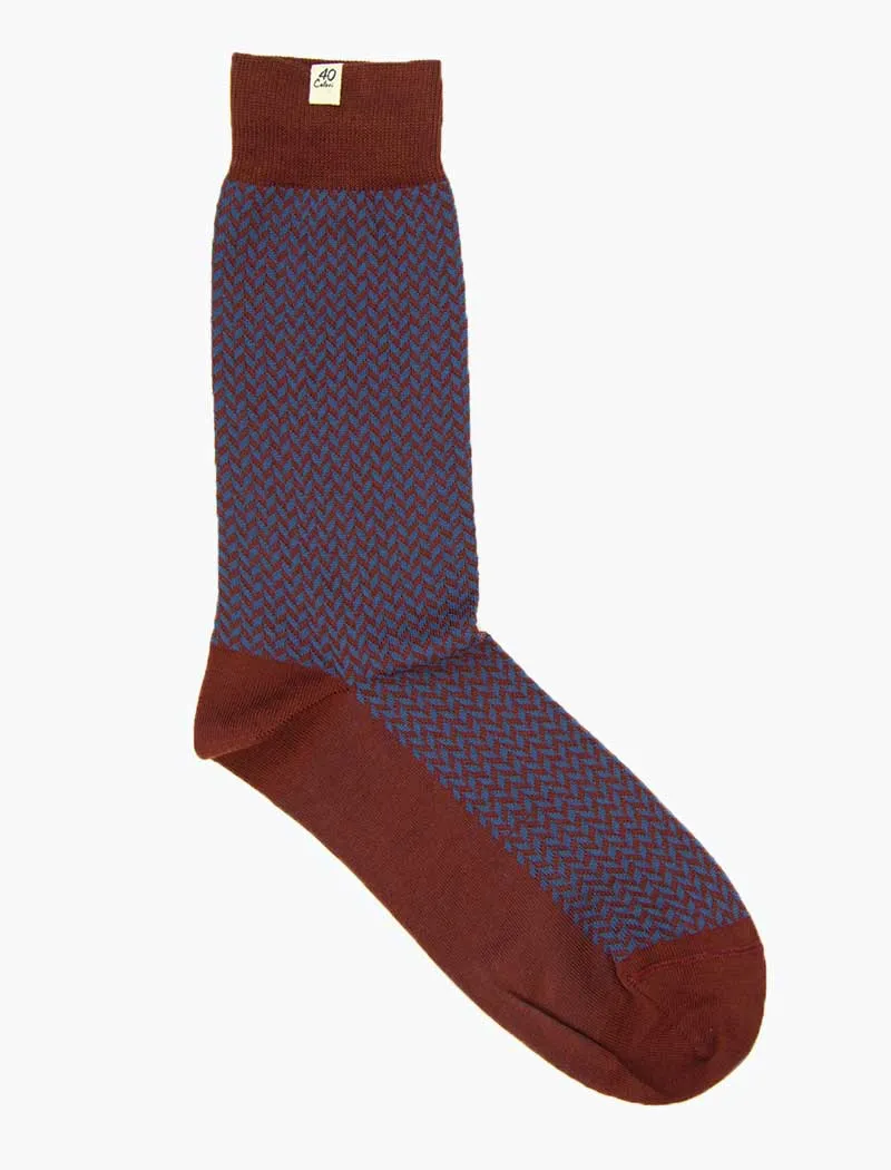 Burgundy & Petrol Herringbone Organic Cotton Socks