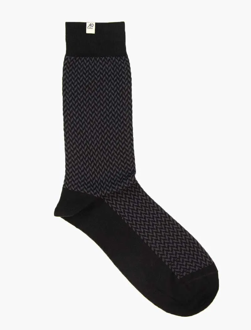 Black & Grey Herringbone Organic Cotton Socks