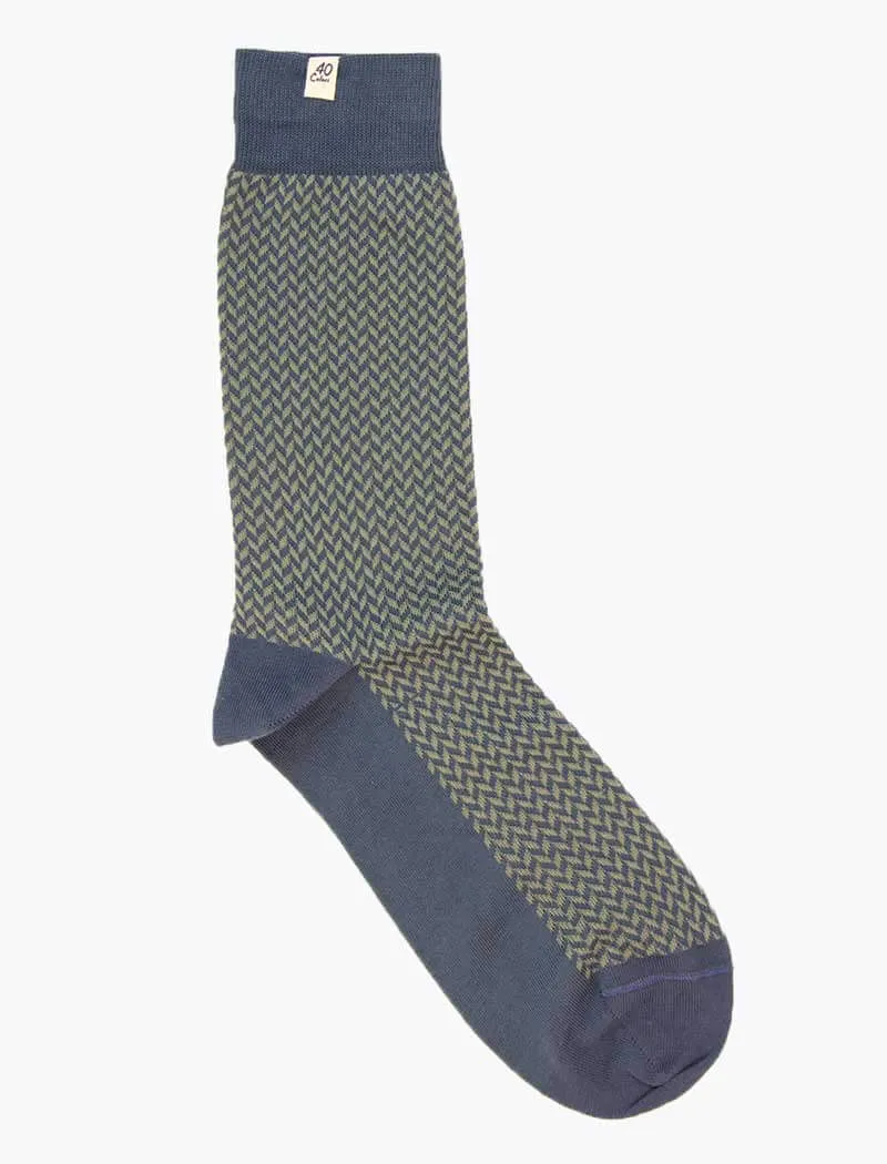 Jeans Blue & Pistachio Herringbone Organic Cotton Socks