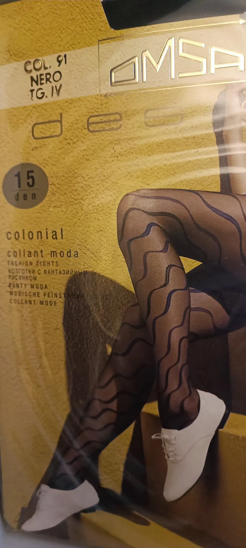 Due collant moda OMSA, 15 den, taglia IV, nero e blu.100g.