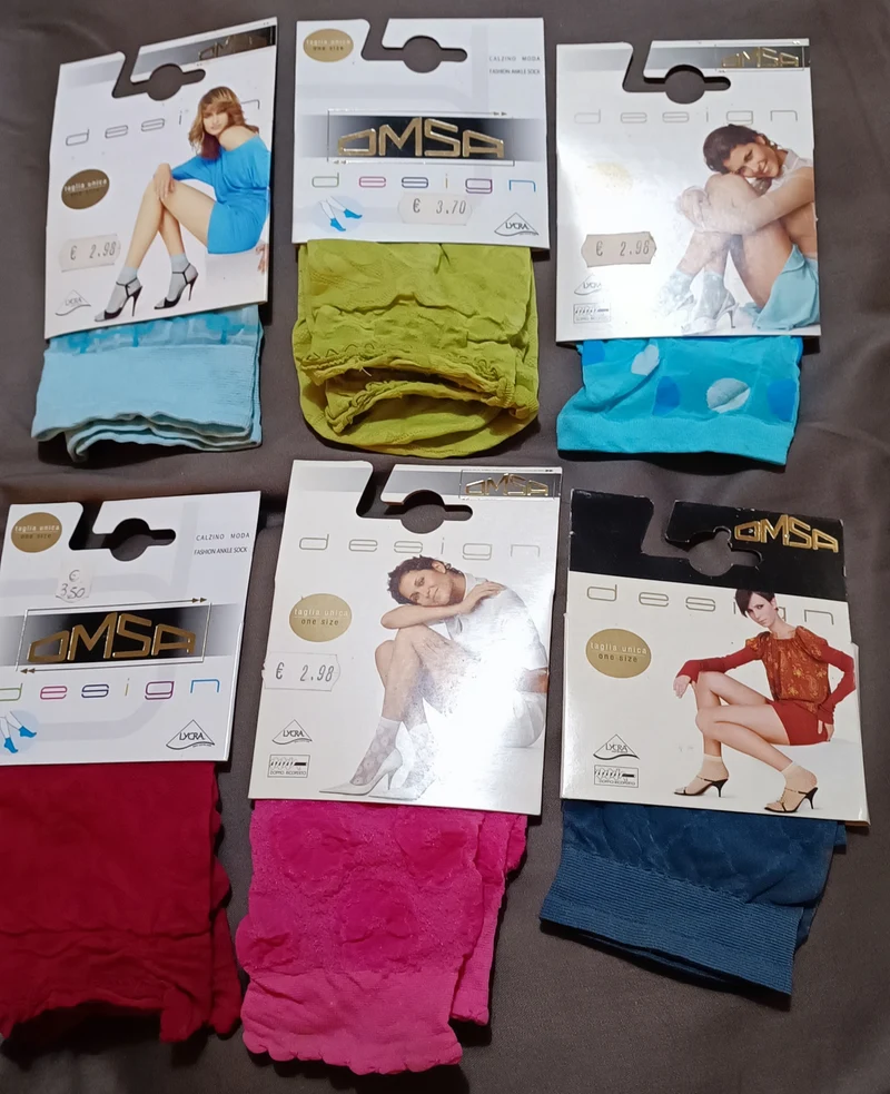Gambaletti moda OMSA, sei paia, taglia unica, a fantasia e tinta unita. 300g.