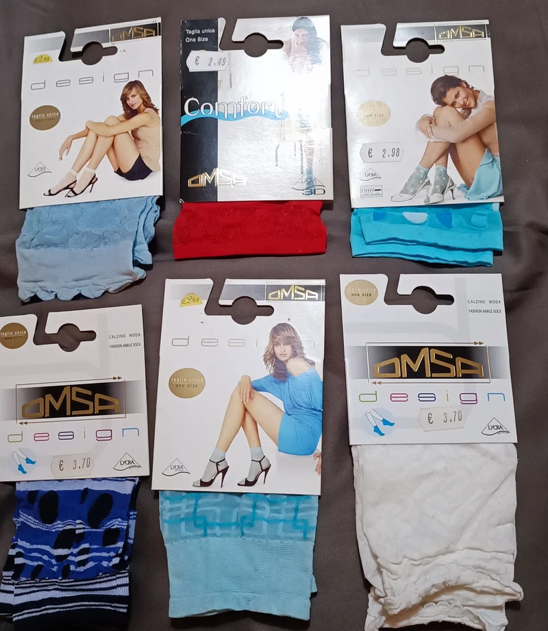 Gambaletti moda OMSA, sei paia, taglia unica, a fantasia e tinta unita. 300g.