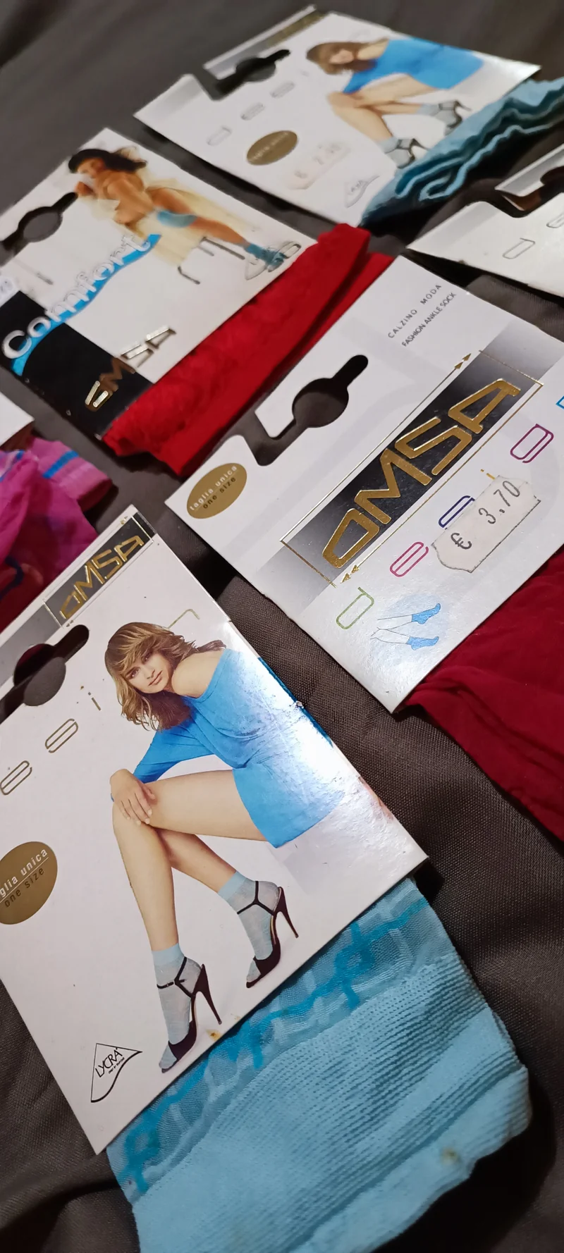 Gambaletti moda OMSA, sei paia, taglia unica, a fantasia e tinta unita. 300g.