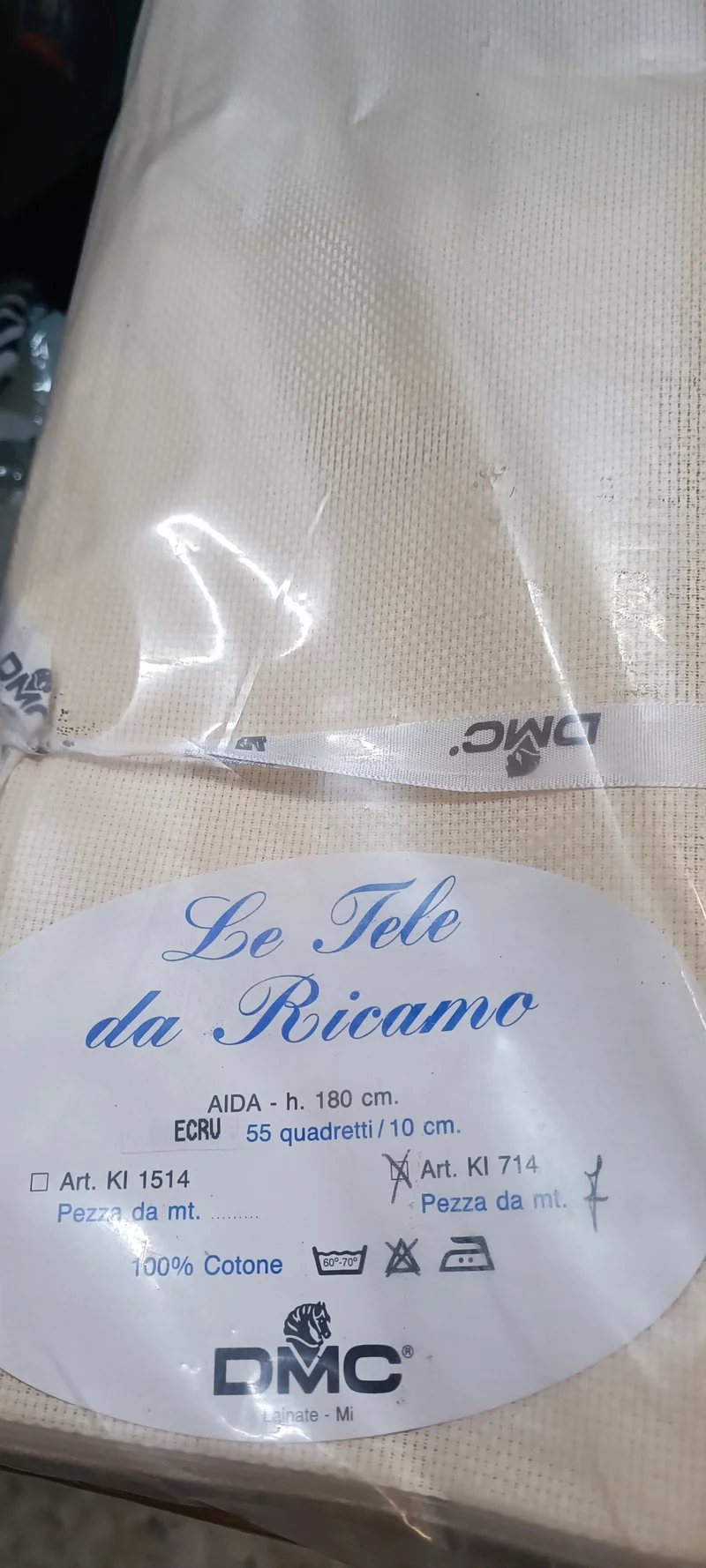 Tela Aida DMC da ricamo, 55 quadretti, MT. 7, colore ecrù. 2,6 kg.