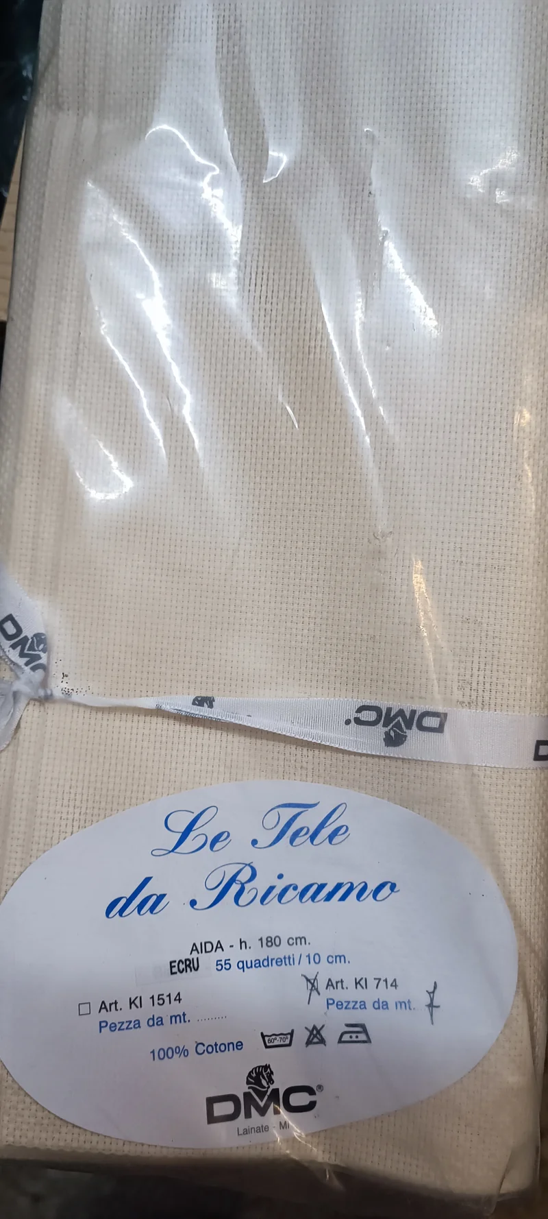 Tela Aida DMC da ricamo, 55 quadretti, MT. 7, colore ecrù. 2,6 kg.