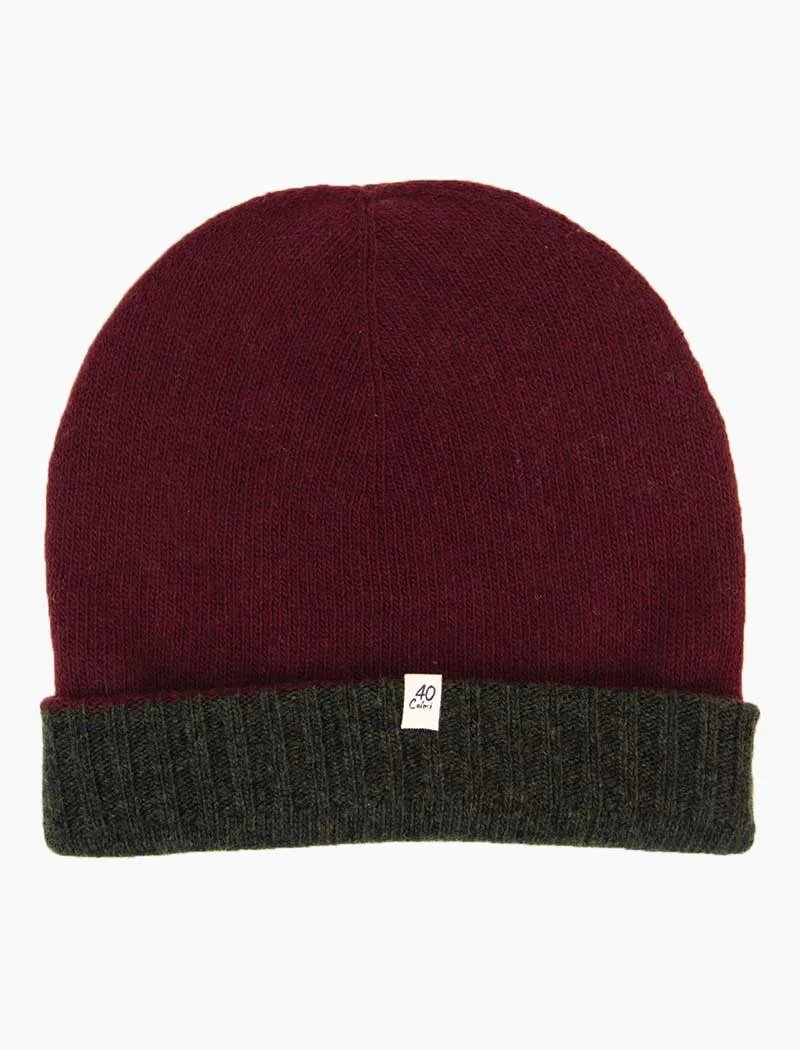 Burgundy & Olive Green Reversible Wool & Cashmere Beanie
