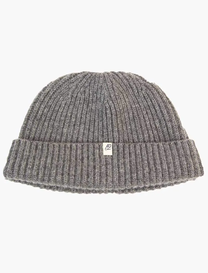 Grey Thick Ribbed Solid Cashmere Fisherman Beanie