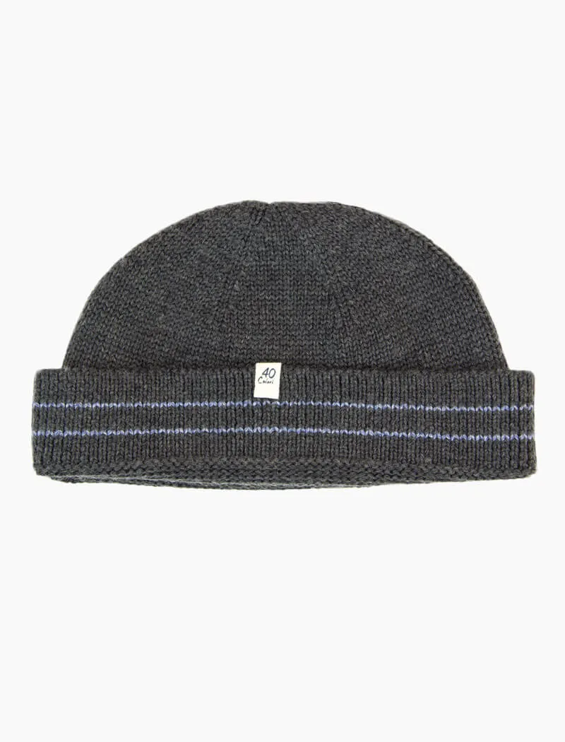 Grey Striped Wool Fisherman Beanie