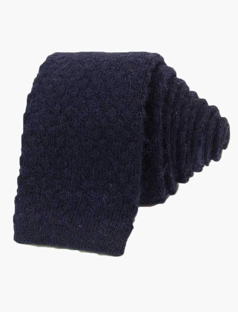 Navy Solid Textured Wool & Cashmere Knitted Tie