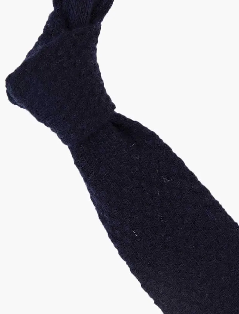 Navy Solid Textured Wool & Cashmere Knitted Tie