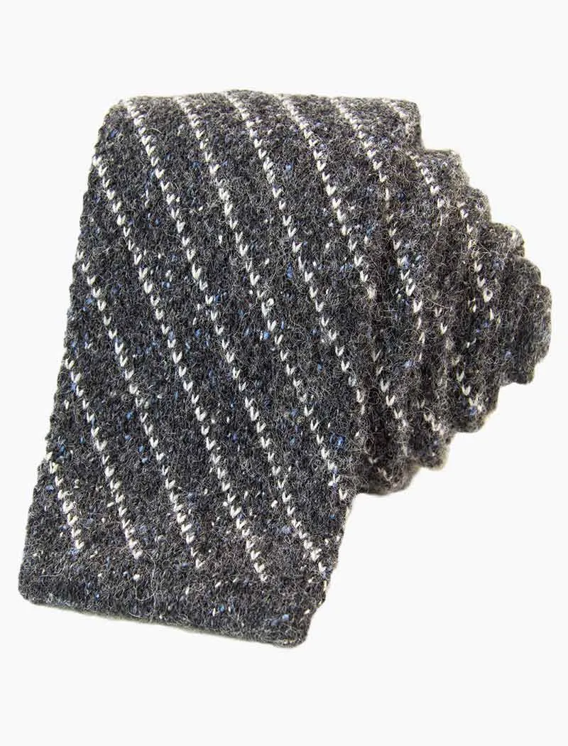 Grey Melange Bar Striped Wool Knitted Tie