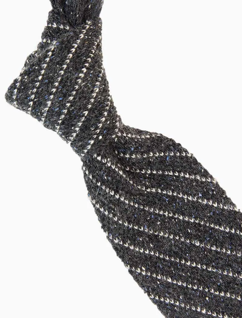 Grey Melange Bar Striped Wool Knitted Tie