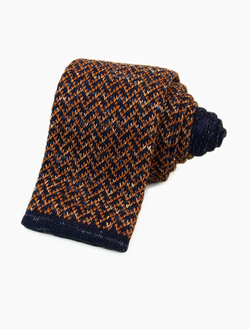 Rust Silk & Linen Herringbone Knitted Tie