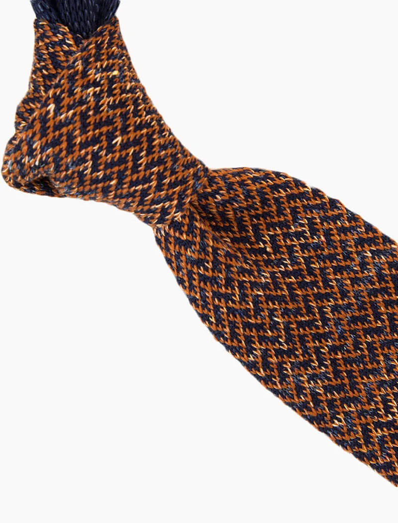 Rust Silk & Linen Herringbone Knitted Tie