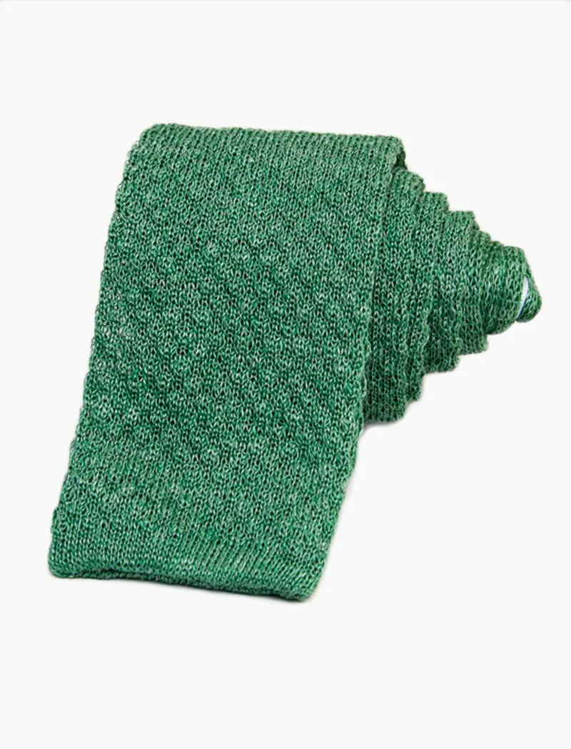 Green Solid Melange Linen Knitted Tie