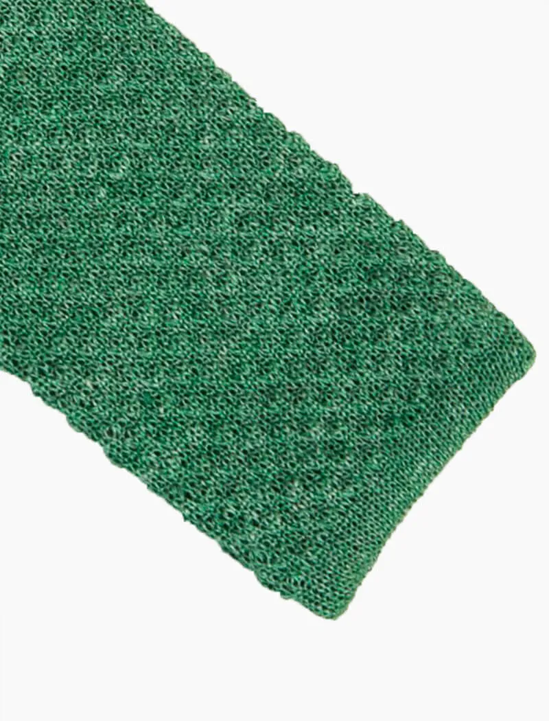 Green Solid Melange Linen Knitted Tie
