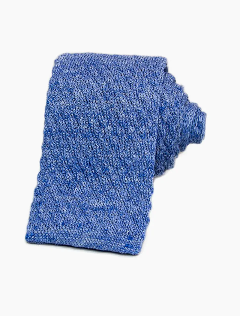 Light Blue Solid Melange Linen Knitted Tie