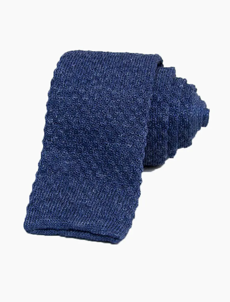 Grey Blue Solid Melange Linen Knitted Tie