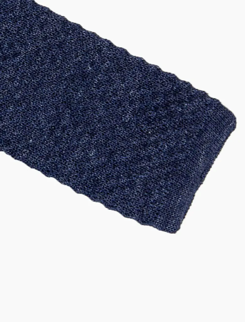 Grey Blue Solid Melange Linen Knitted Tie