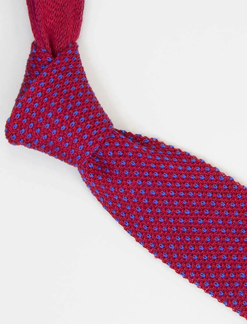 Magenta Small Dotted Linen Knitted Tie