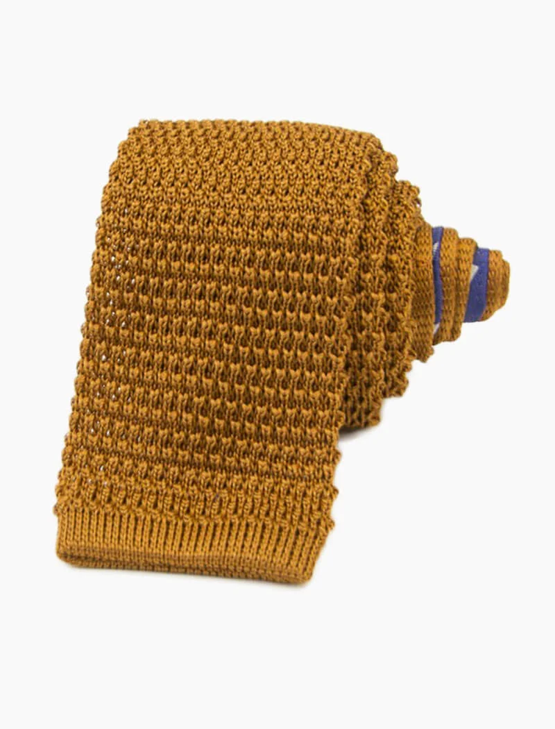 Gold Solid Silk Knitted Tie