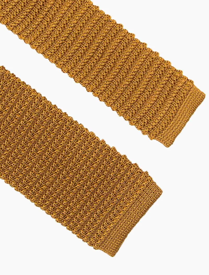 Gold Solid Silk Knitted Tie