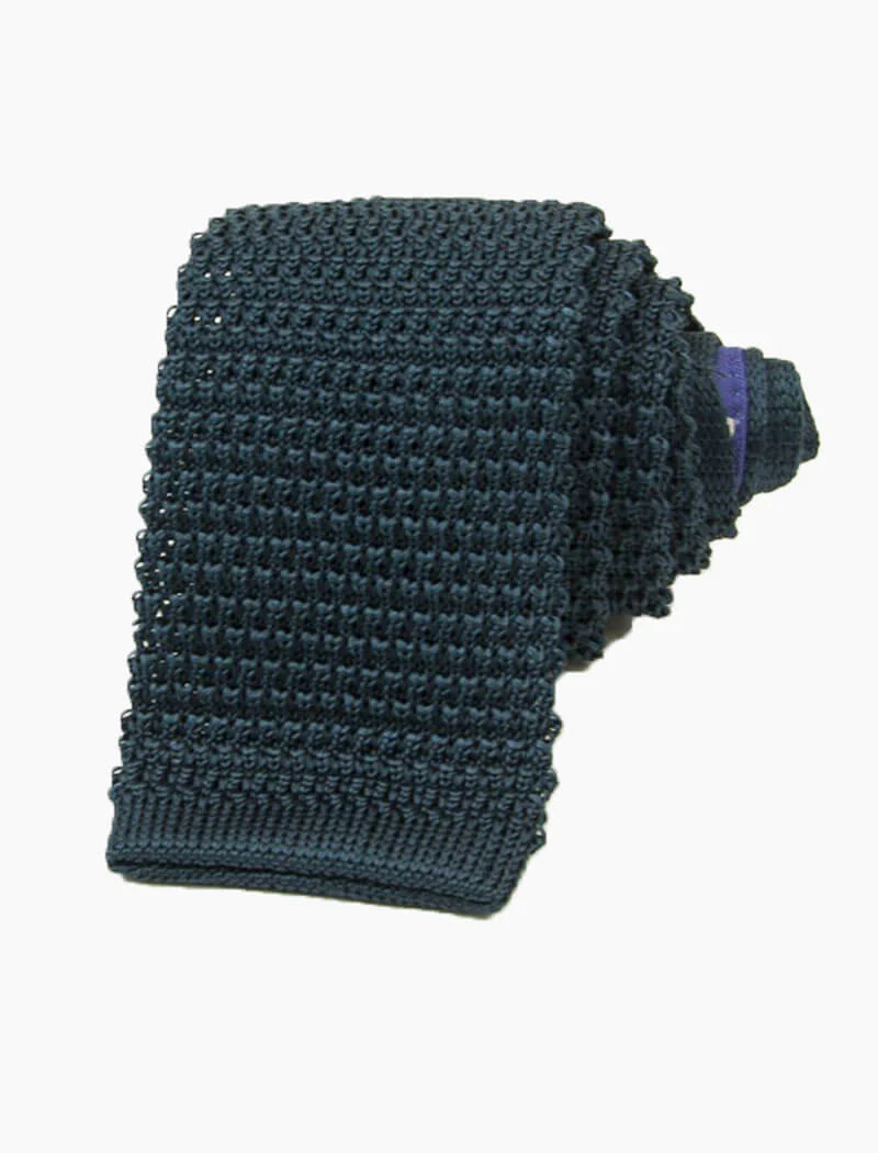 Petrol Blue Solid Silk Knitted Tie