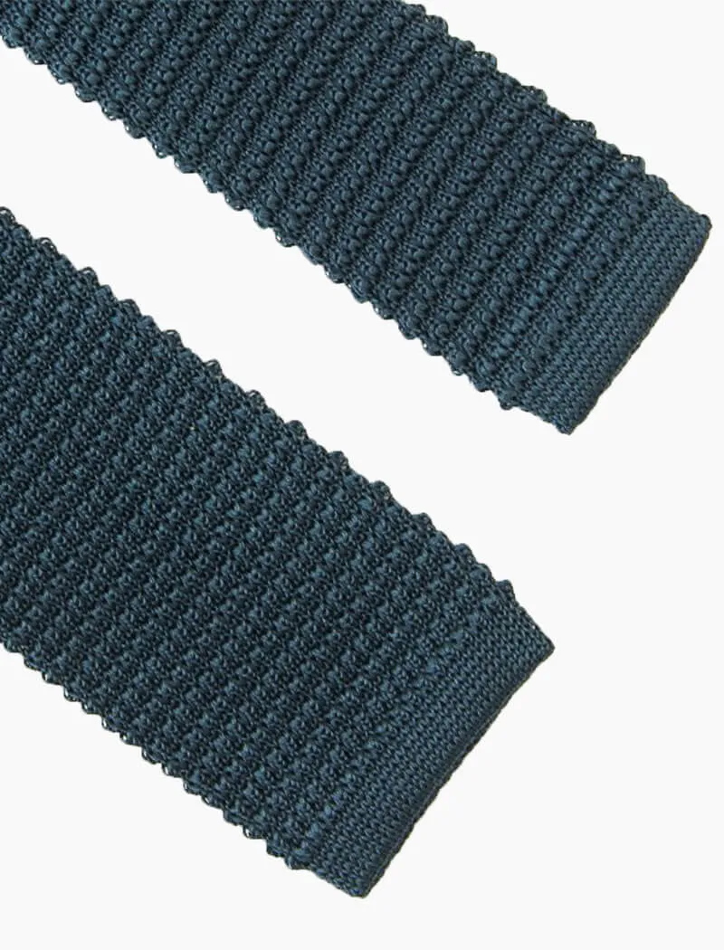 Petrol Blue Solid Silk Knitted Tie
