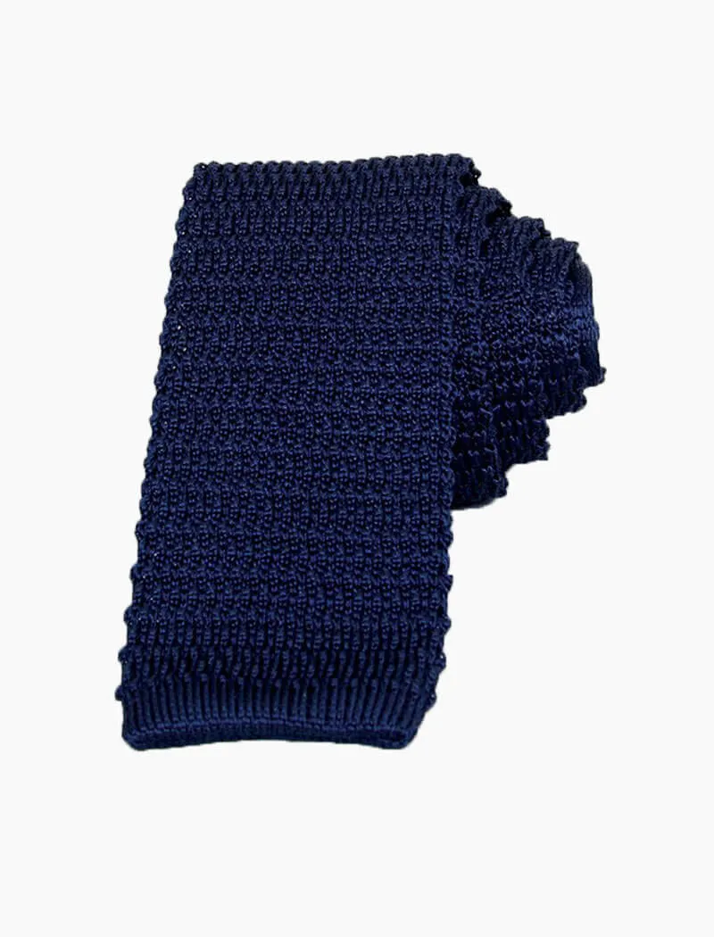 Navy Solid Silk Knitted Tie