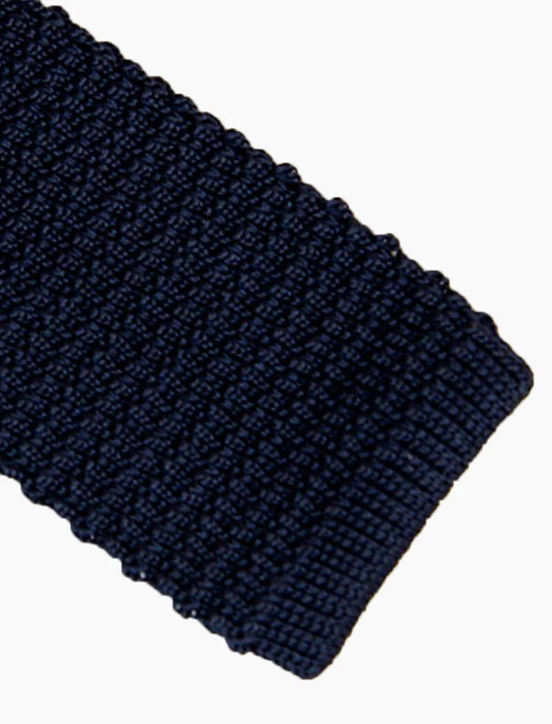 Navy Solid Silk Knitted Tie