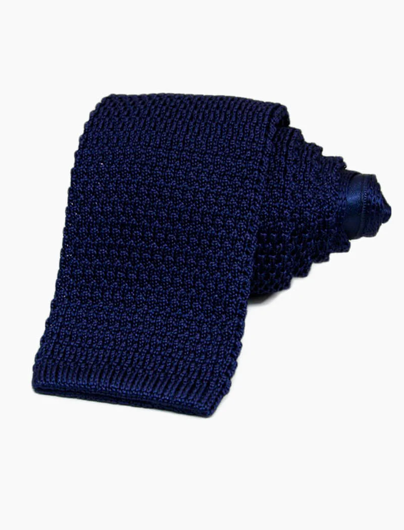 Marine Blue Solid Silk Knitted Tie